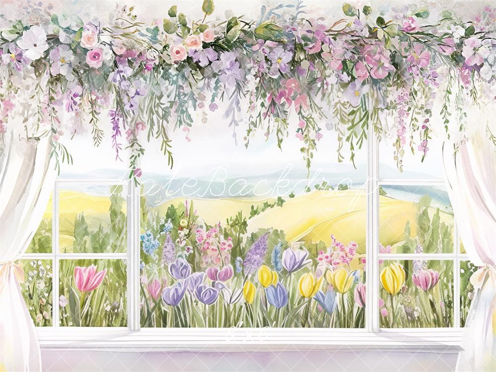 Kate Frühling Fenster Blumenstrauß Aquarell Hintergrund Entworfen von Mini MakeBelieve - Kate Backdrop.de