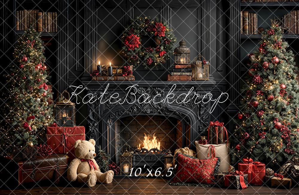 Kate Weihnachten Kamin Tannenbaum Dunkel Fleece Hintergrund Entworfen von Emetselch - Kate Backdrop.de