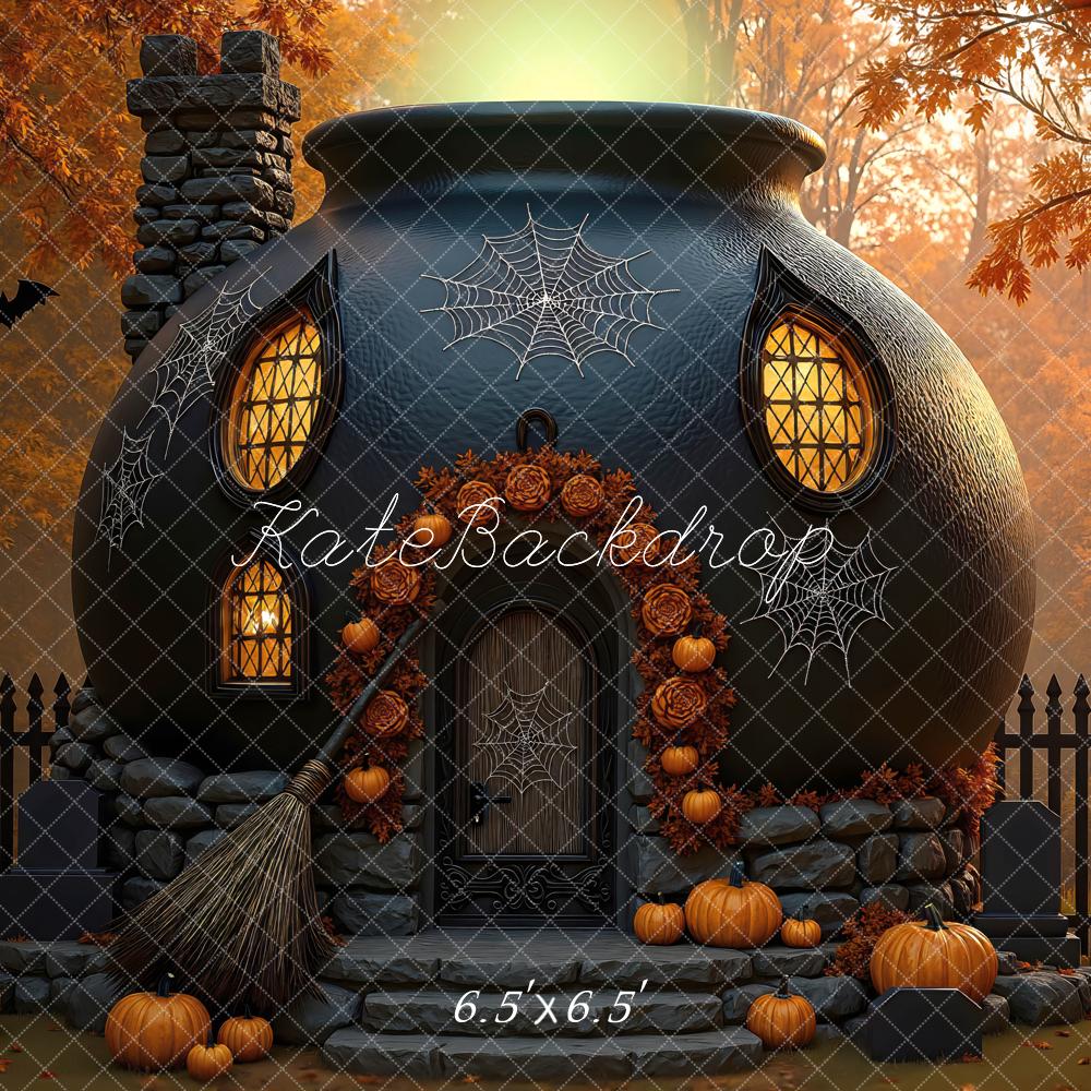 Kate Halloween Hexenhaus Kürbisse Herbst Hintergrund Entworfen von Mini MakeBelieve