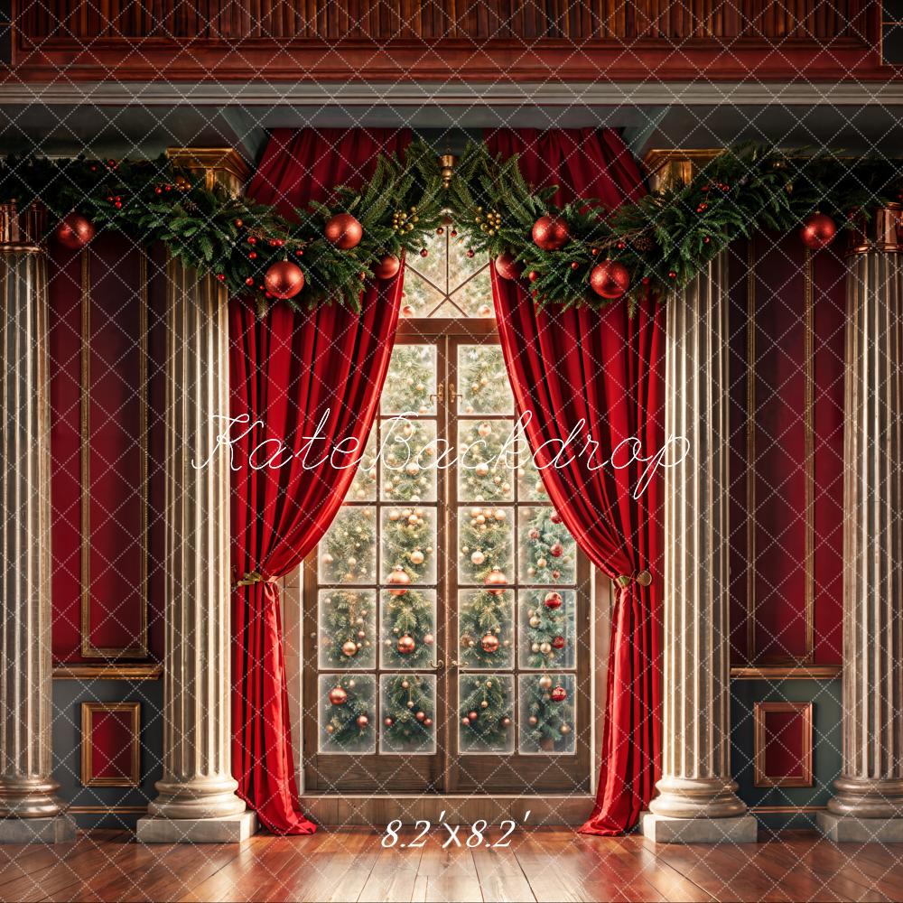 Kate Weihnachten Fenster Vorhang Rot Hintergrund Entworfen von Chain