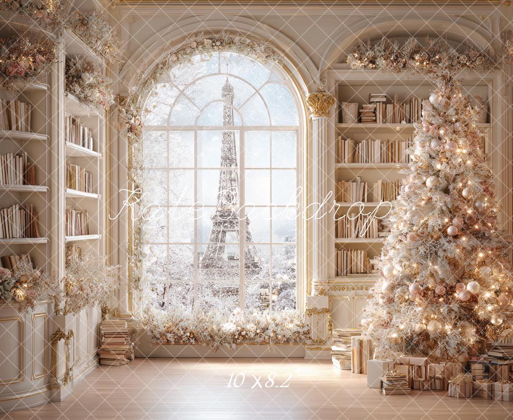 Kate Weihnachten Bibliothek Weihnachtsbaum Creme Hintergrund Entworfen von Ashley Paul