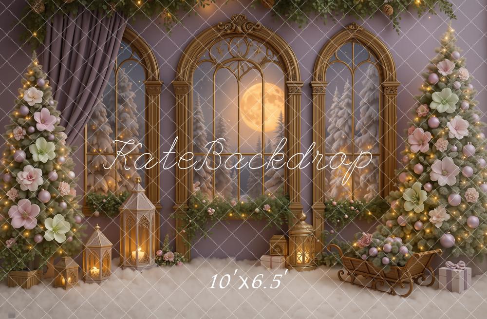 Kate Weihnachten Fenster Weihnachtsbäume Pastell Hintergrund Entworfen von Ashley Paul - Kate Backdrop.de