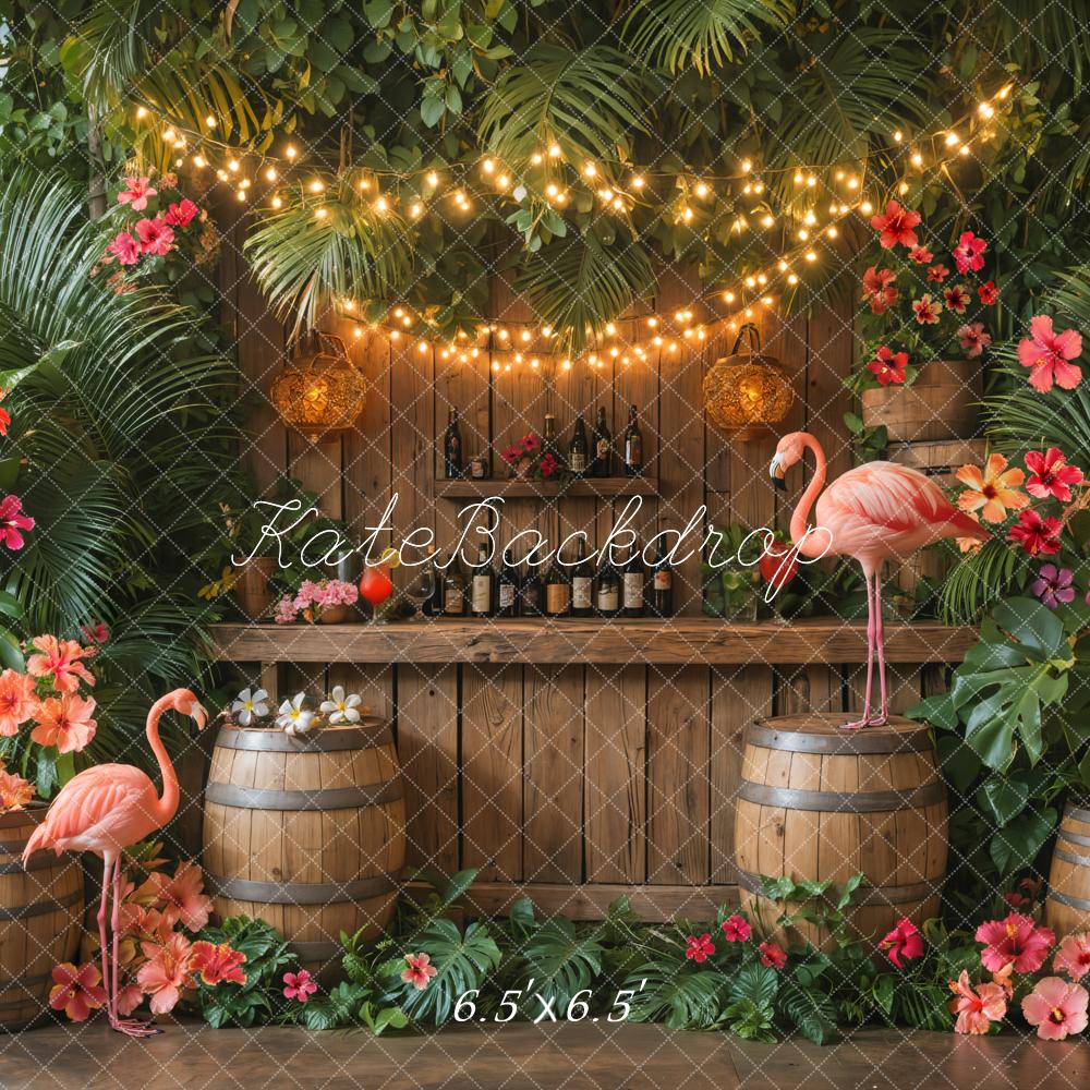 Kate Tropisch Flamingos Blumen Holzfass Hintergrund Entworfen von Emetselch - Kate Backdrop.de
