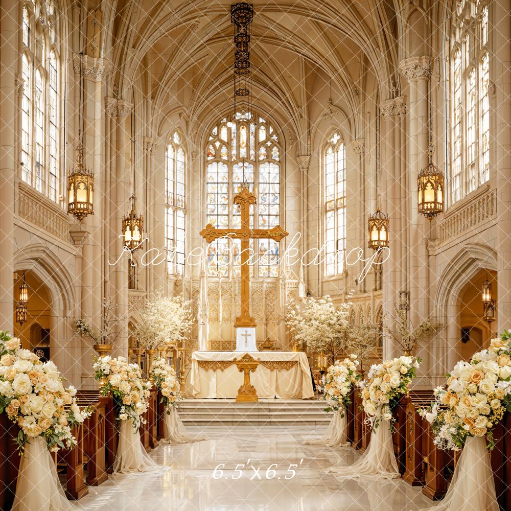 Kate Hochzeit Kirche Blumen Creme Hintergrund Entworfen von Emetselch
