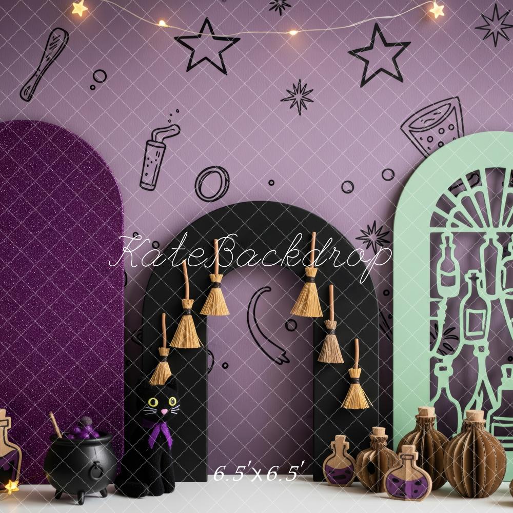 Kate Halloween Zaubertrank Flaschen Lila Hintergrund Entworfen von Patty Roberts