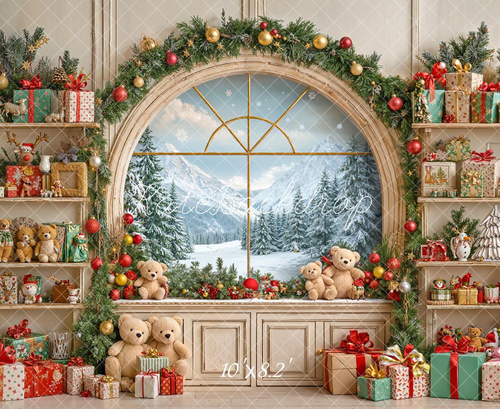 Kate Weihnachten Fenster Geschenke Regal Hintergrund Entworfen von Emetselch - Kate Backdrop.de