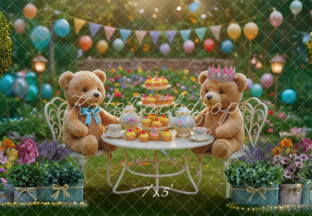 Kate Geburtstag Teddybären Garten Bunt Hintergrund Entworfen von Mini MakeBelieve - Kate Backdrop.de
