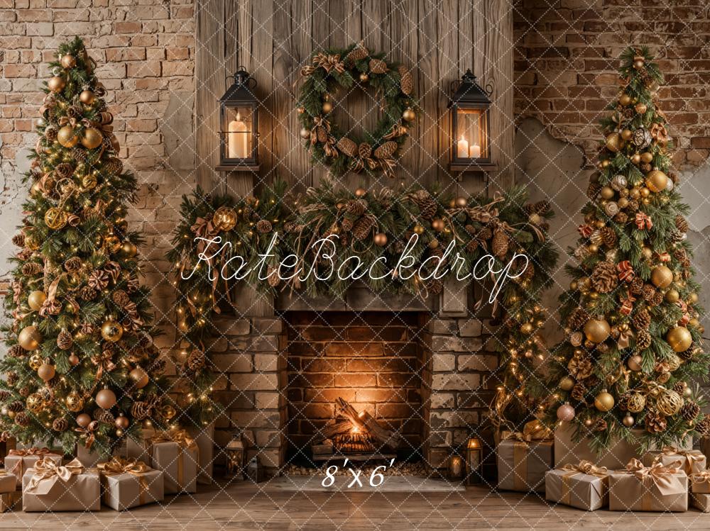 Kate Weihnachten Kamin Weihnachtsbaum Rustikal Hintergrund Entworfen von Emetselch - Kate Backdrop.de