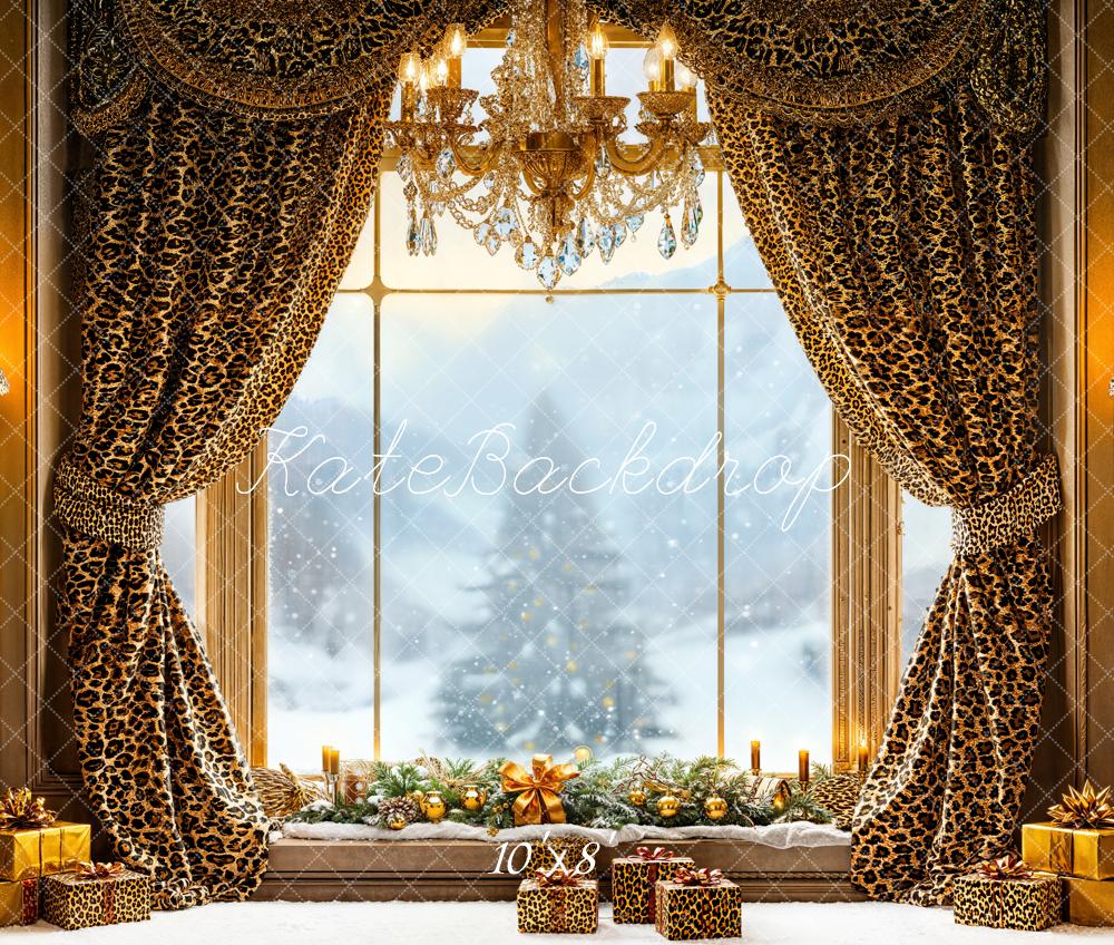 Kate Weihnachten Fenster Vorhang Gold Fleece Hintergrund Entworfen von Emetselch - Kate Backdrop.de