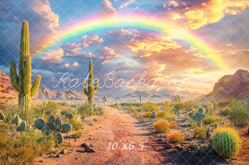Kate Wüste Kaktus Regenbogen Sonnenuntergang Hintergrund Entworfen von Emetselch - Kate Backdrop.de
