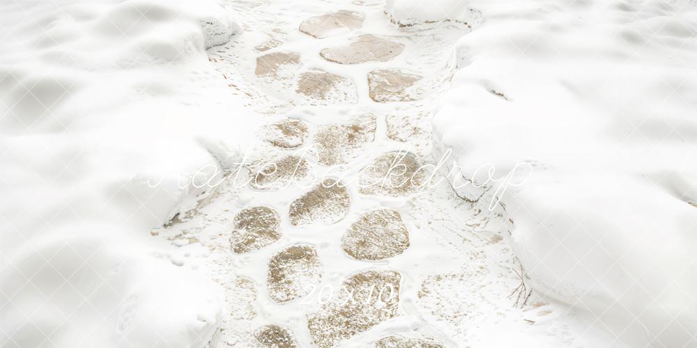 Kate Winter Schneebedeckter Steinweg Weiß Hintergrund Entworfen von Kate Image - Kate Backdrop.de