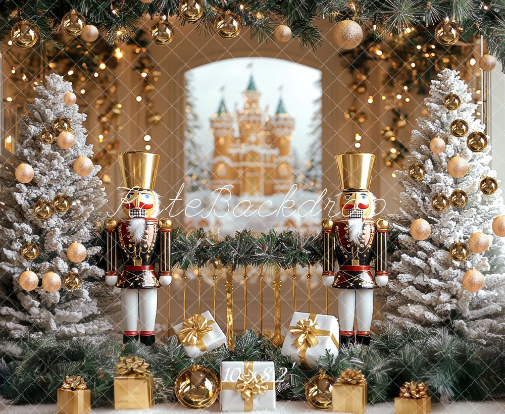 Kate Weihnachten Nussknacker Tannen Schnee Hintergrund Entworfen von Mini MakeBelieve - Kate Backdrop.de