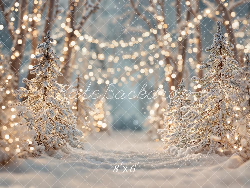 Kate Weihnachten Winterwald Lichter Blau Fleece Hintergrund Entworfen von Emetselch - Kate Backdrop.de