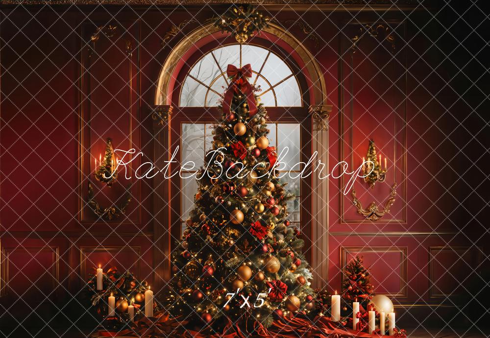 Kate Weihnachten Tannenbaum Kerzen Rot Hintergrund Entworfen von Emetselch - Kate Backdrop.de