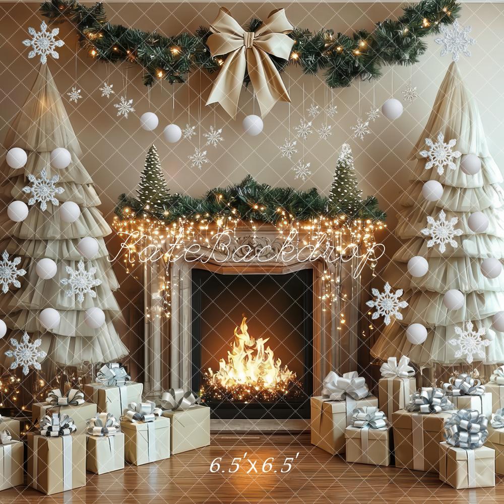 Kate Weihnachten Kamin Geschenke Gold Hintergrund Entworfen von Mini MakeBelieve - Kate Backdrop.de