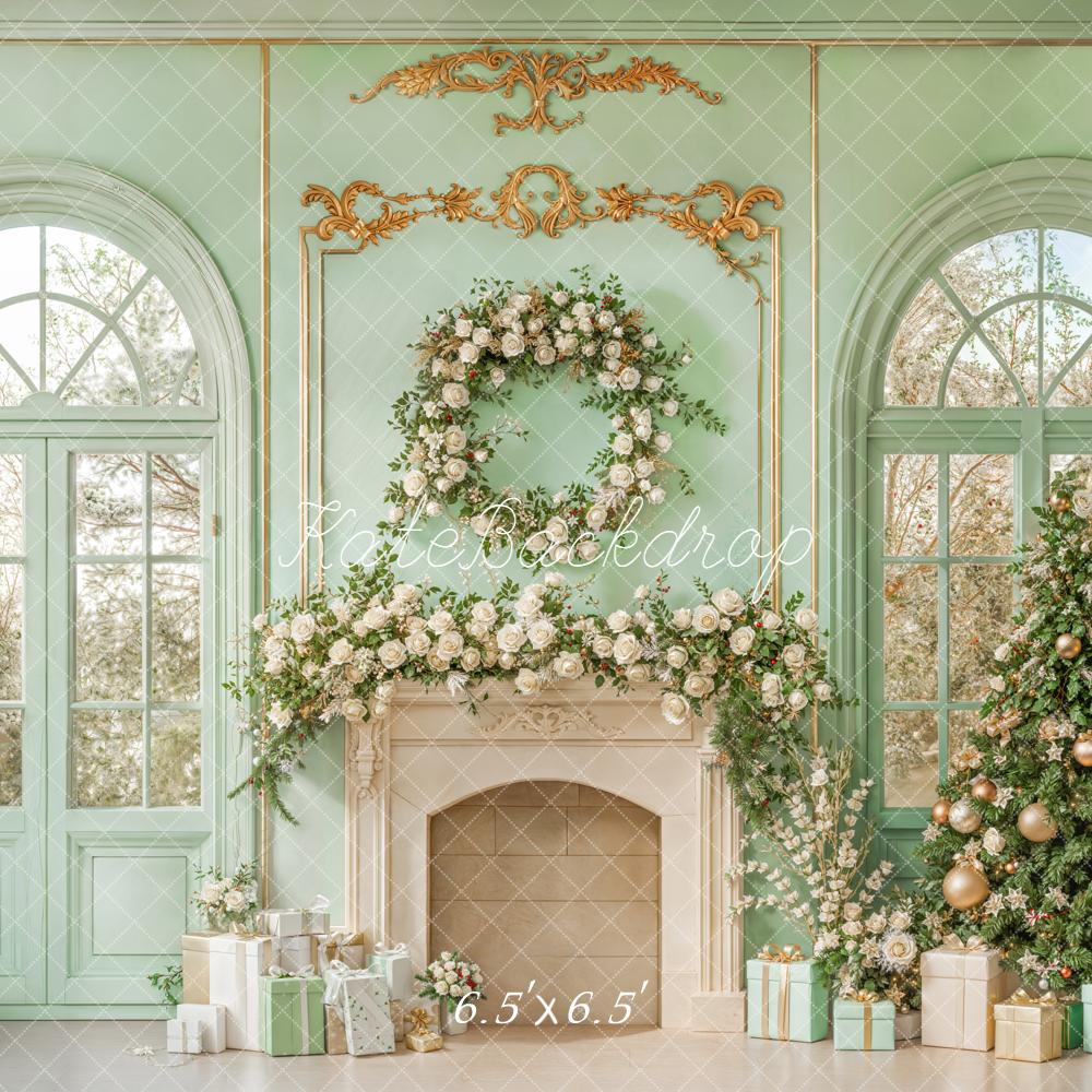 Kate Weihnachten Kamin Fenster Mintgrün Hintergrund Entworfen von Emetselch - Kate Backdrop.de