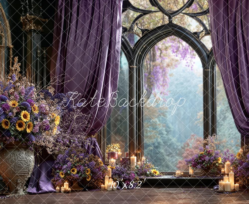 Kate Blumen Fenster Vorhang Lila Hintergrund Entworfen von Emetselch - Kate Backdrop.de