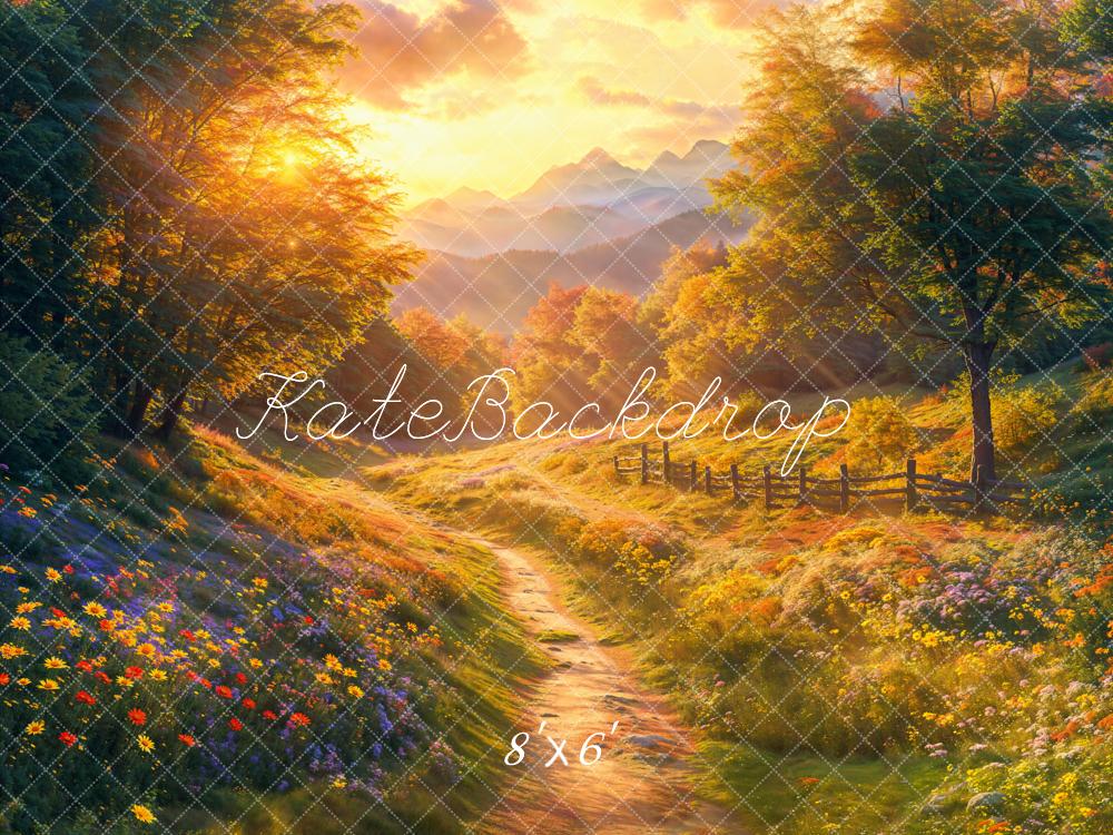 Kate Herbst Landschaft Sonnenuntergang Blumenwiese Fleece Hintergrund Entworfen von Emetselch
