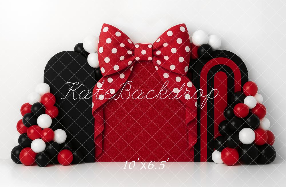 Kate Kinder Schleife Ballons Rot Schwarz Hintergrund Entworfen von Ashley Paul - Kate Backdrop.de
