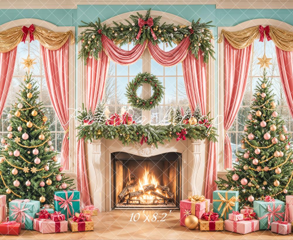 Kate Weihnachten Kamin Tannenbäume Pastell Hintergrund Entworfen von Emetselch - Kate Backdrop.de