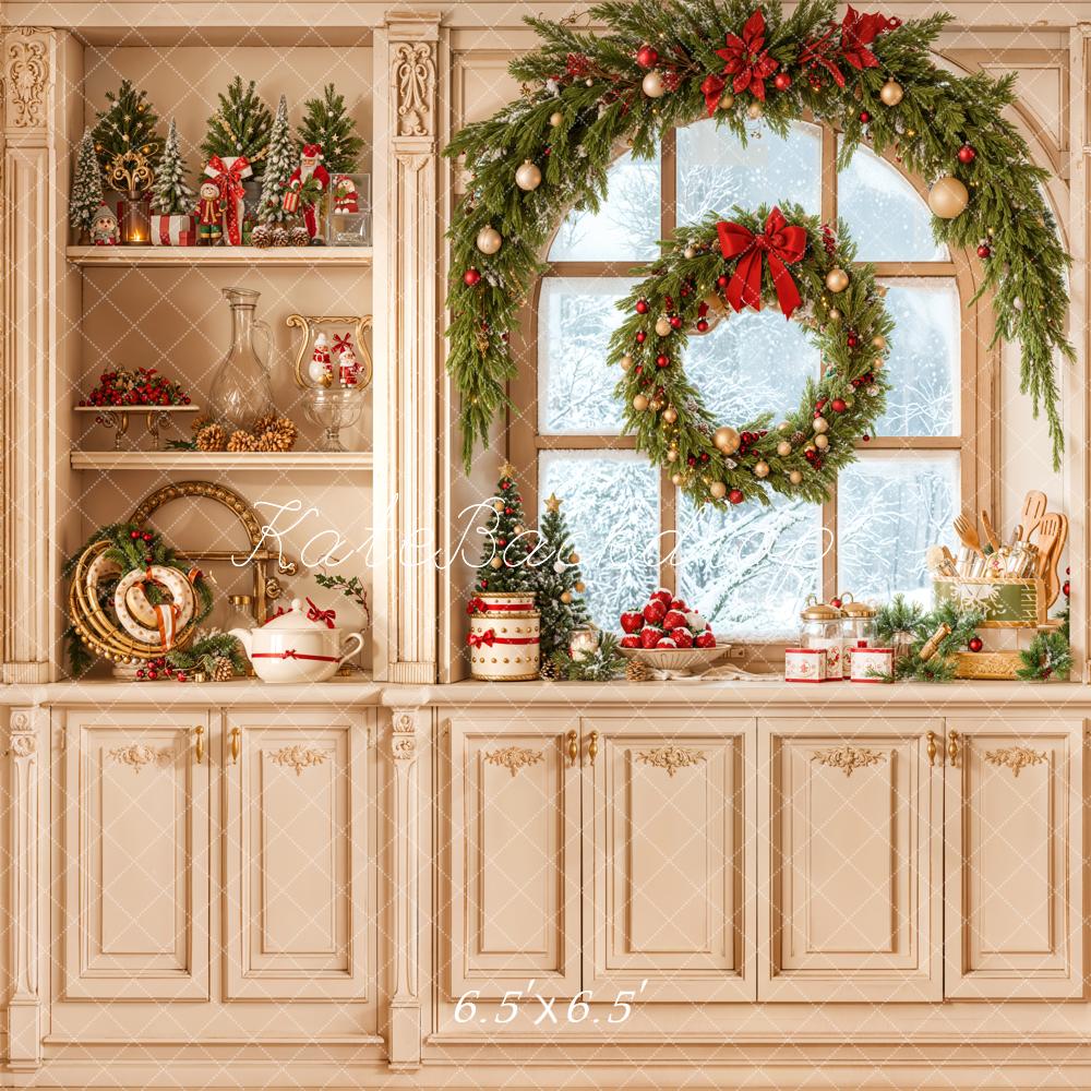 Kate Weihnachten Küche Kranz Vintage Hintergrund Entworfen von Emetselch - Kate Backdrop.de