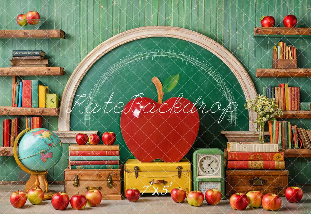 Kate Zurück Zur Schule Apfel Bücher Grün Hintergrund Entworfen von Emetselch