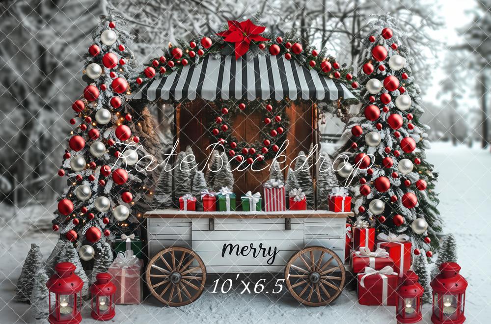 Kate Weihnachten Marktstand Geschenke Schnee Hintergrund Entworfen von Mini MakeBelieve - Kate Backdrop.de
