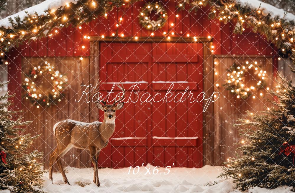 Kate Weihnachten Hirsch Rote Tür Winter Hintergrund Entworfen von Emetselch - Kate Backdrop.de