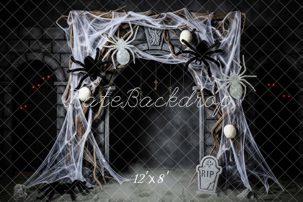 Kate Halloween Spinnennetz Spinnen Steinmauer Hintergrund Entworfen von Patty Roberts
