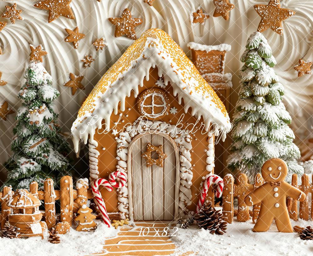 ⚡Blitzangebote #1-Kate Weihnachten Lebkuchenhaus Tannenbaum Weiß Fleece Hintergrund Entworfen von Emetselch - Kate Backdrop.de