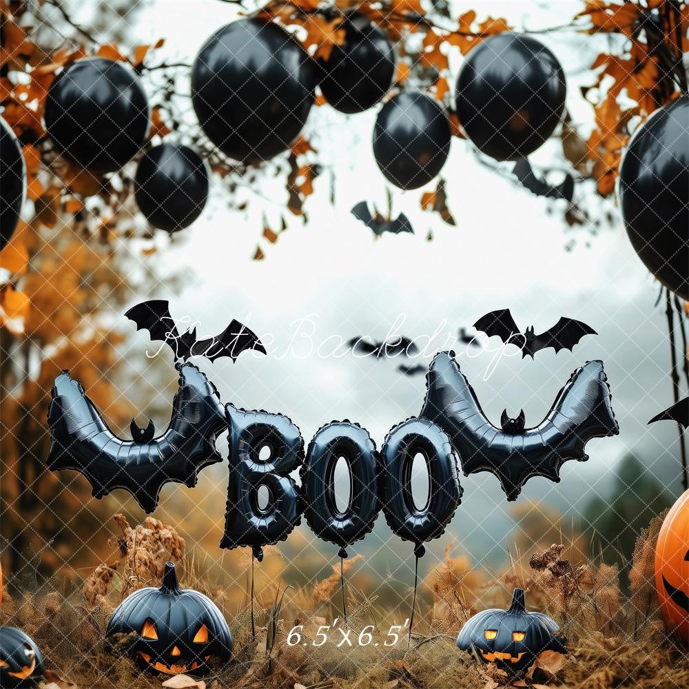 Kate Halloween Kürbisse Ballons Fledermäuse Hintergrund Entworfen von Patty Roberts - Kate Backdrop.de