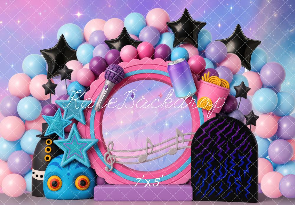 Kate Geburtstag Ballons Sterne Musik Bunt Hintergrund Entworfen von Mini MakeBelieve
