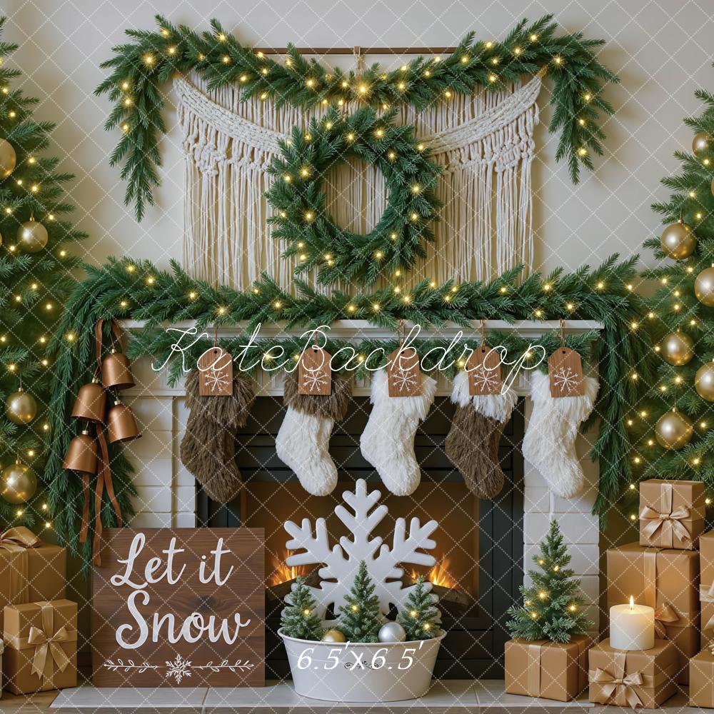 Kate Weihnachten Kamin Geschenke Gold Hintergrund Entworfen von Mini MakeBelieve
