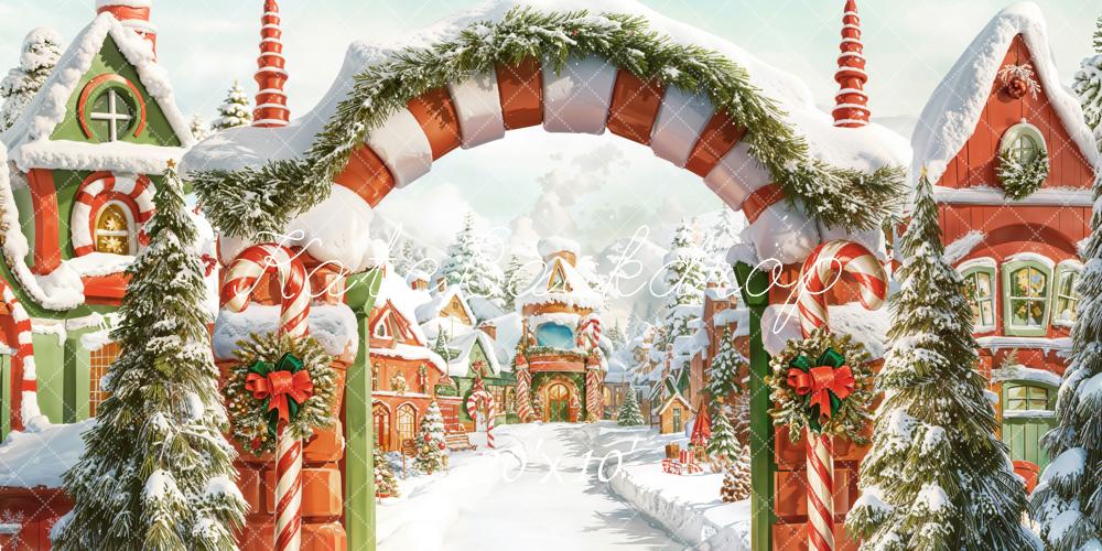 Kate Weihnachten Zuckerstangen Dorf Schnee Hintergrund Entworfen von Chain - Kate Backdrop.de