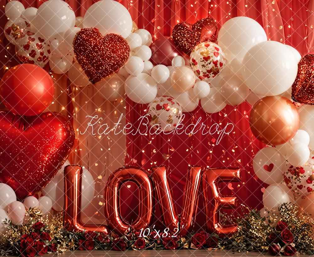 Kate Valentinstag Herzen Luftballons Rot Hintergrund Entworfen von Emetselch - Kate Backdrop.de