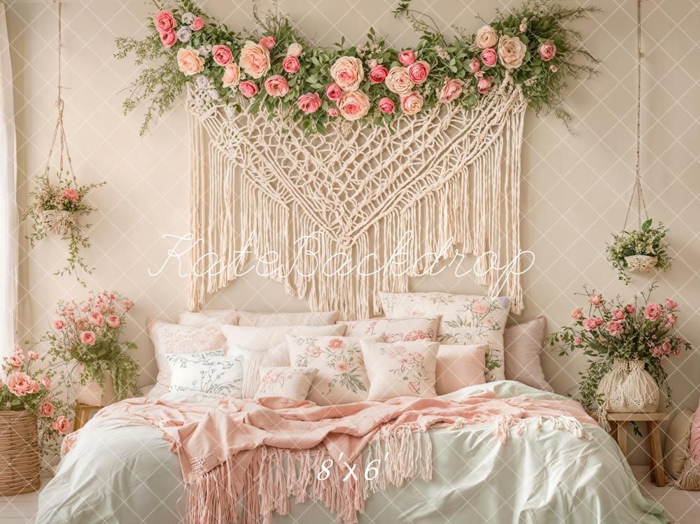 Kate Boho Florale Makramee Pastell Fleece Hintergrund Entworfen von Emetselch - Kate Backdrop.de