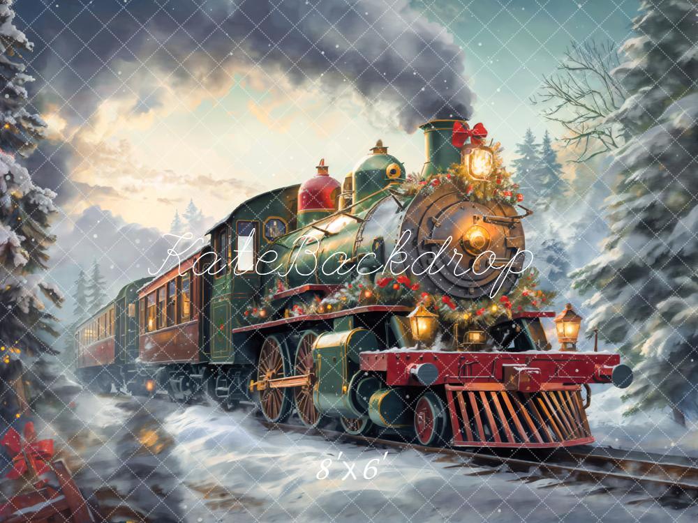 Kate Weihnachten Dampflok Schnee Winterwald Hintergrund Entworfen von Emetselch
