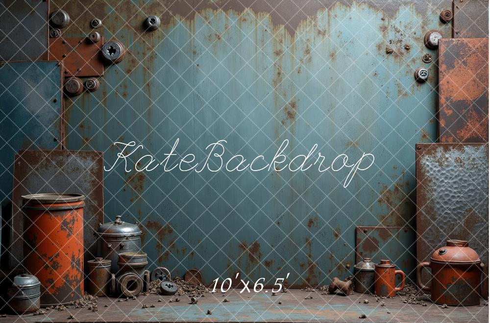 Kate Industriell Metallobjekte Rostoptik Hintergrund Entworfen von Laura Bybee - Kate Backdrop.de