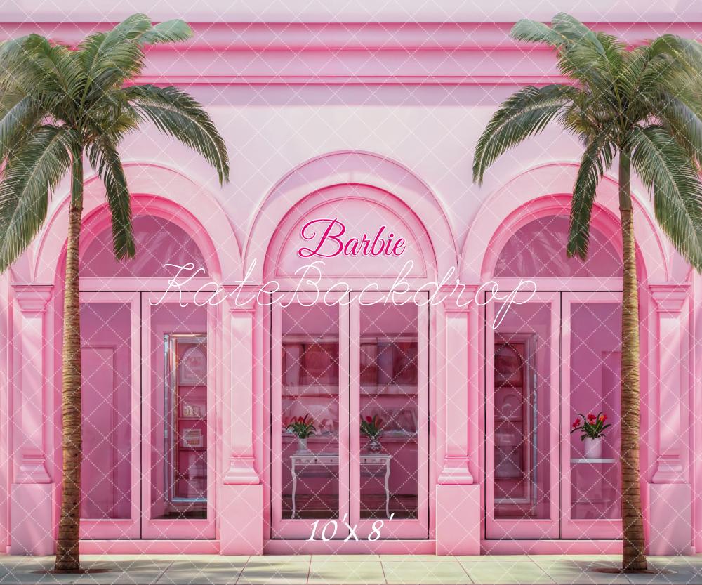 Kate Pink Villa Palmen Fenster Hintergrund Entworfen von Chain - Kate Backdrop.de