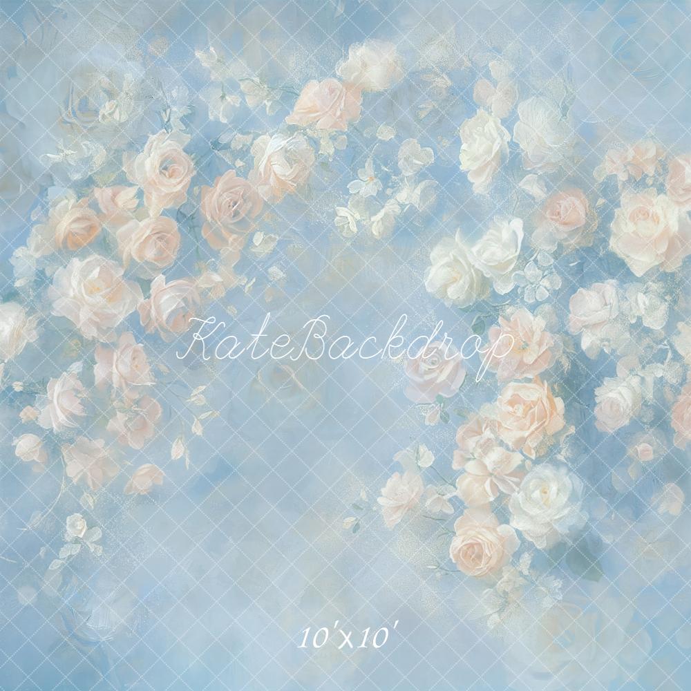 Kate Blumen Rosen Aquarell Blau Hintergrund Entworfen von GQ