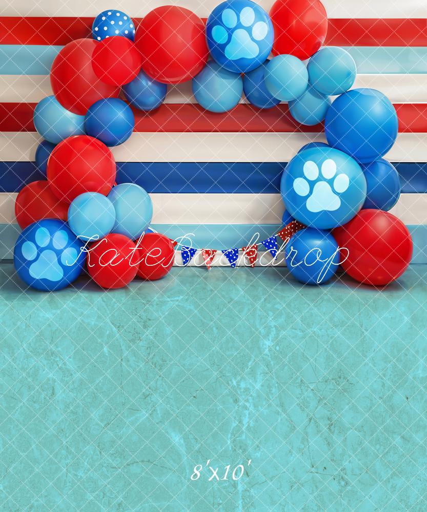 Kate Kinder Ballonbogen Streifen Blau Rot Hintergrund Entworfen von Emetselch - Kate Backdrop.de