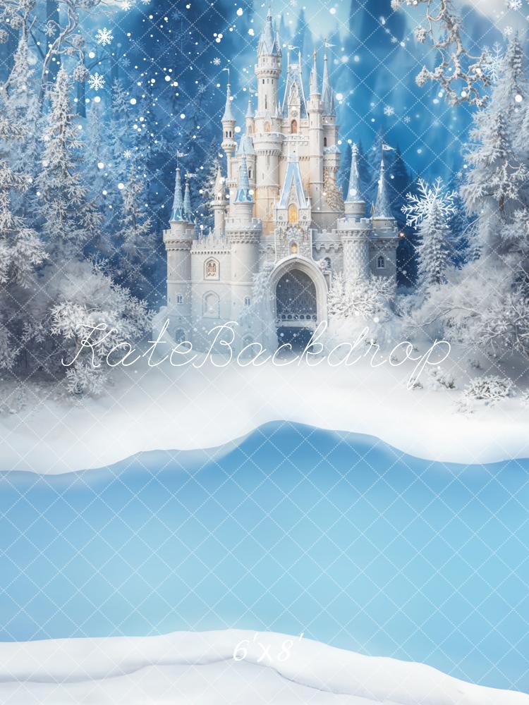 Kate Winter Schloss Schnee Wald Blau Fleece Hintergrund Entworfen von Emetselch - Kate Backdrop.de