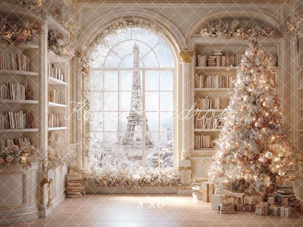 Kate Weihnachten Bibliothek Weihnachtsbaum Creme Hintergrund Entworfen von Ashley Paul