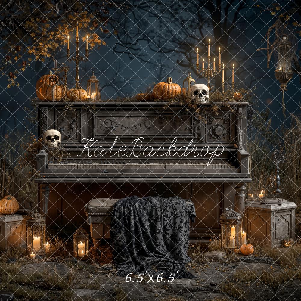 Kate Halloween Klavier Kürbisse Schädel Hintergrund Entworfen von Emetselch - Kate Backdrop.de