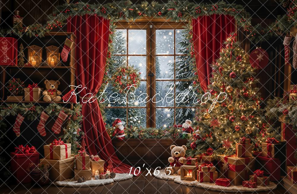 Kate Weihnachten Fenster Weihnachtsbaum Rot Fleece Hintergrund Entworfen von Emetselch - Kate Backdrop.de