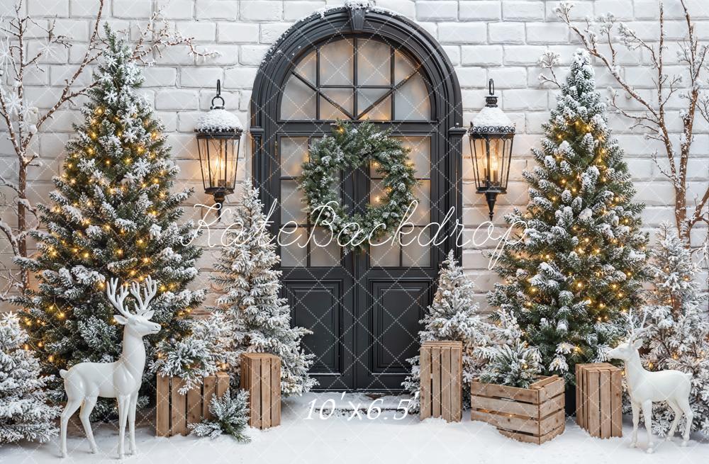 Kate Weihnachten Tannenbäume Tür Schneelandschaft Fleece Hintergrund Entworfen von Emetselch - Kate Backdrop.de