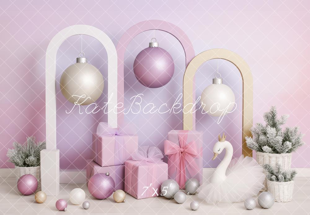 Kate Weihnachten Bögen Geschenke Schwan Pastell Hintergrund Entworfen von Patty Roberts - Kate Backdrop.de