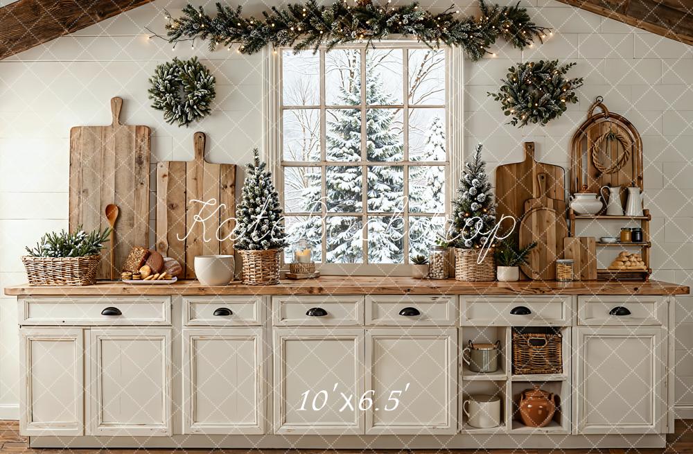 Kate Weihnachten Küche Fenster Dekor Fleece Hintergrund Entworfen von Emetselch - Kate Backdrop.de