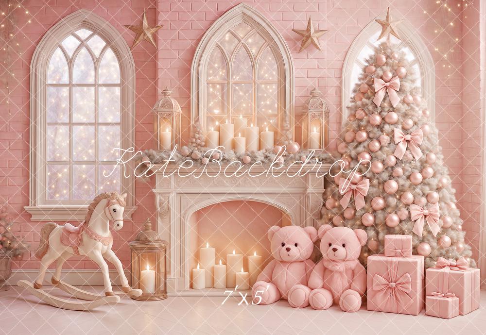 Kate Weihnachten Kamin Weihnachtsbaum Rosa Hintergrund Entworfen von Ashley Paul - Kate Backdrop.de
