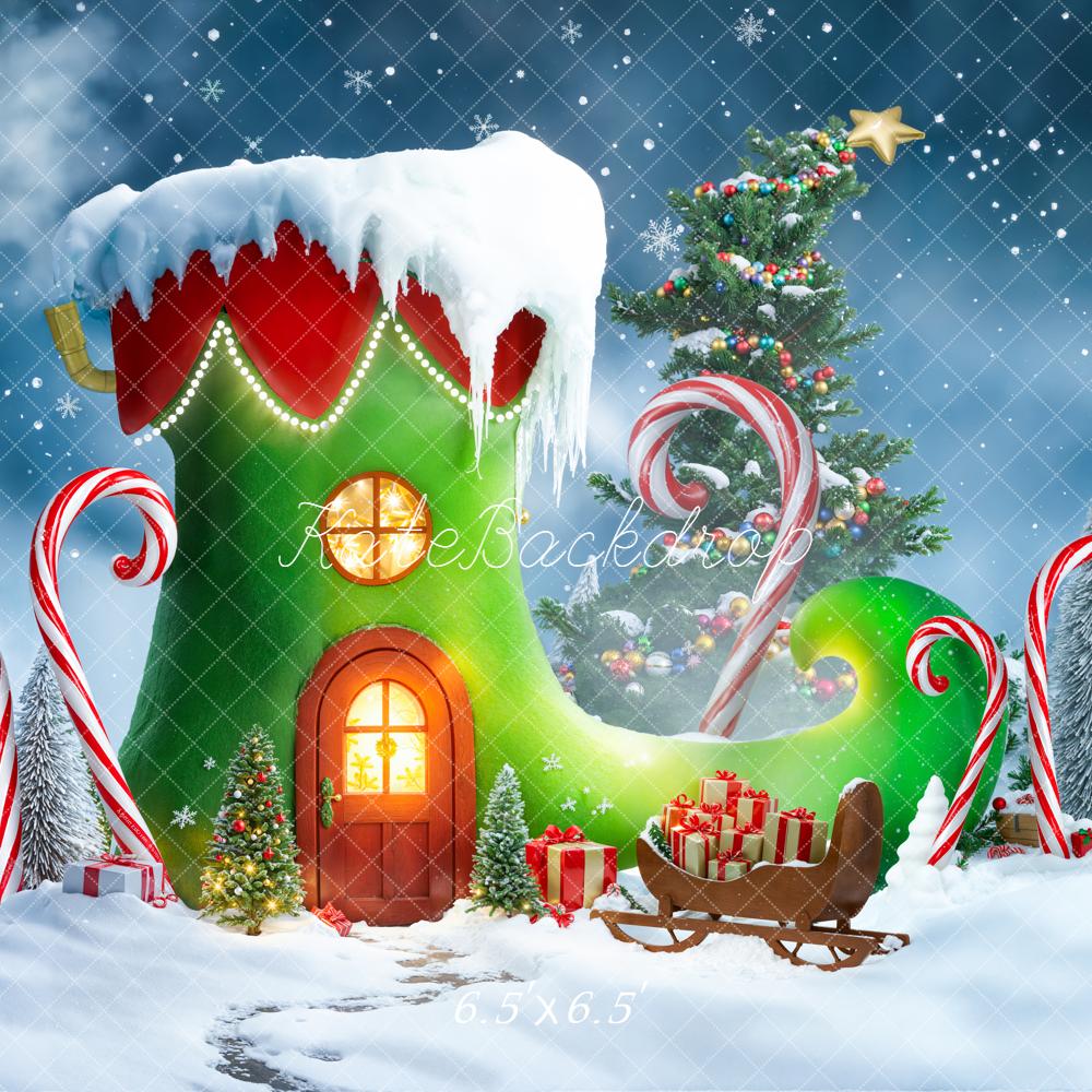 Kate Weihnachten Elfenschuh Haus Schnee Hintergrund Entworfen von Emetselch - Kate Backdrop.de